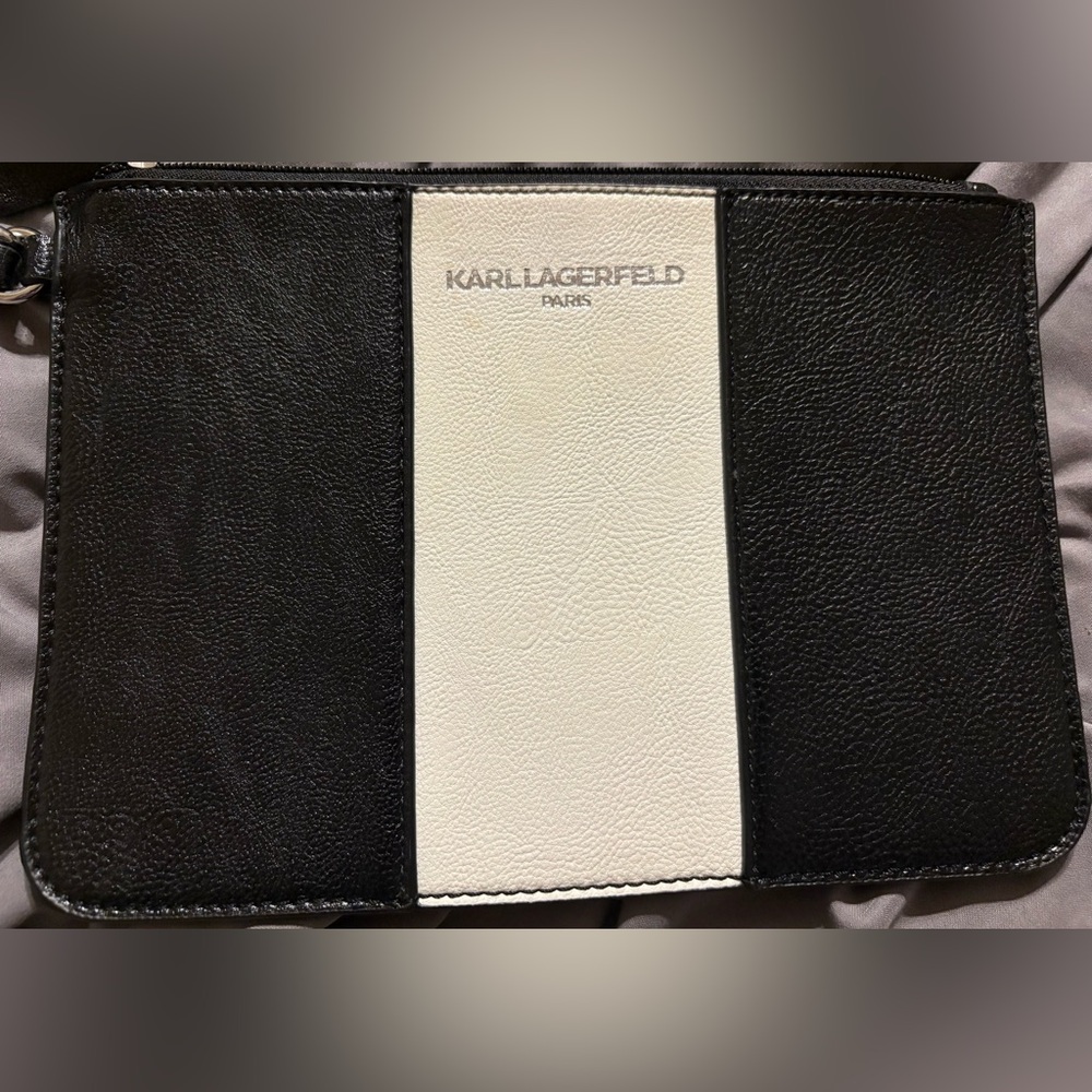 Karl Lagerfeld Two-Tone Black and White Leather Wristlet
